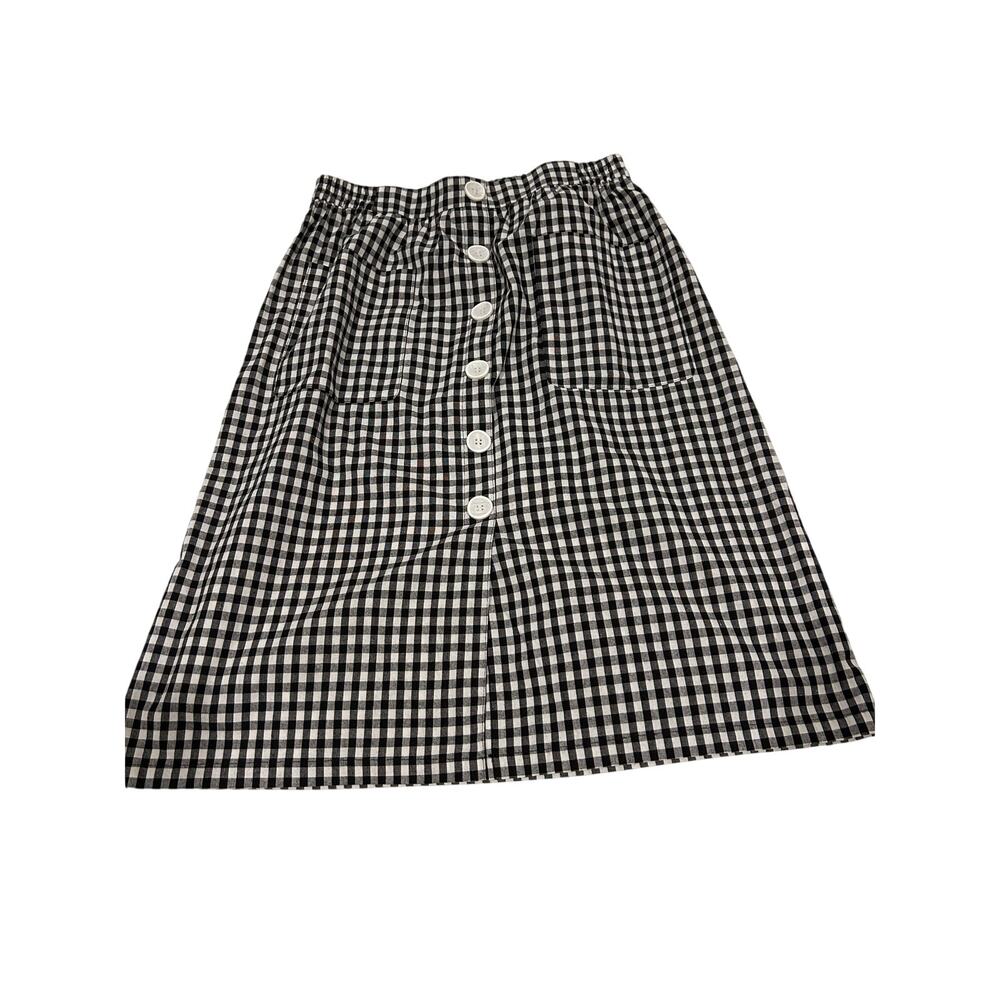 Pink Martini Gingham Skirt Button Front Pockets Cottagecore L